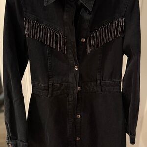Zara Black Denim dress with Fringe